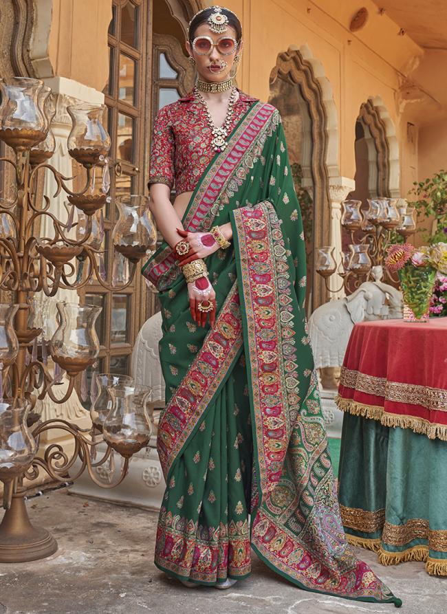 Silk Green Festival Wear Printed Saree